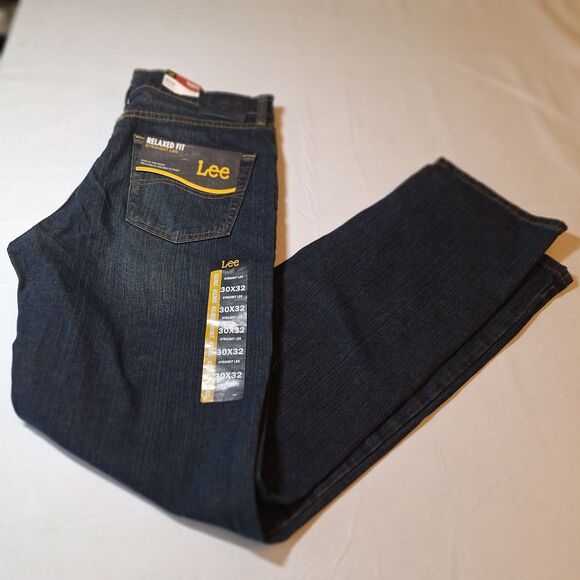 Lee Dark Acid Wash Inferno Relaxed Straight Leg Jeans Comfort Stretch Size 30x32 - Picture 12 of 13